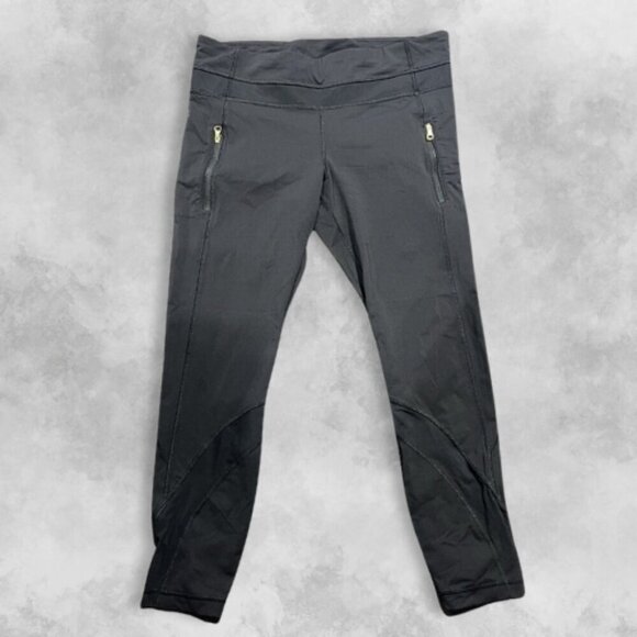 Lululemon Inspire Crop II High-Rise Waistband Mesh Panels Zipped Pockets Black 2 - Picture 1 of 6